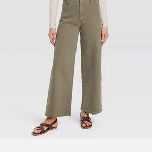 Women's Olive Wide-Leg Jeans - size 16